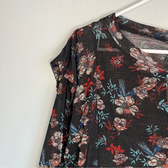 FREE PEOPLE WOMEN'S BLACK FLORAL PRINT RUFFLE ACCENTS DOCK STREET TOP Sz S - Picture 5 of 16